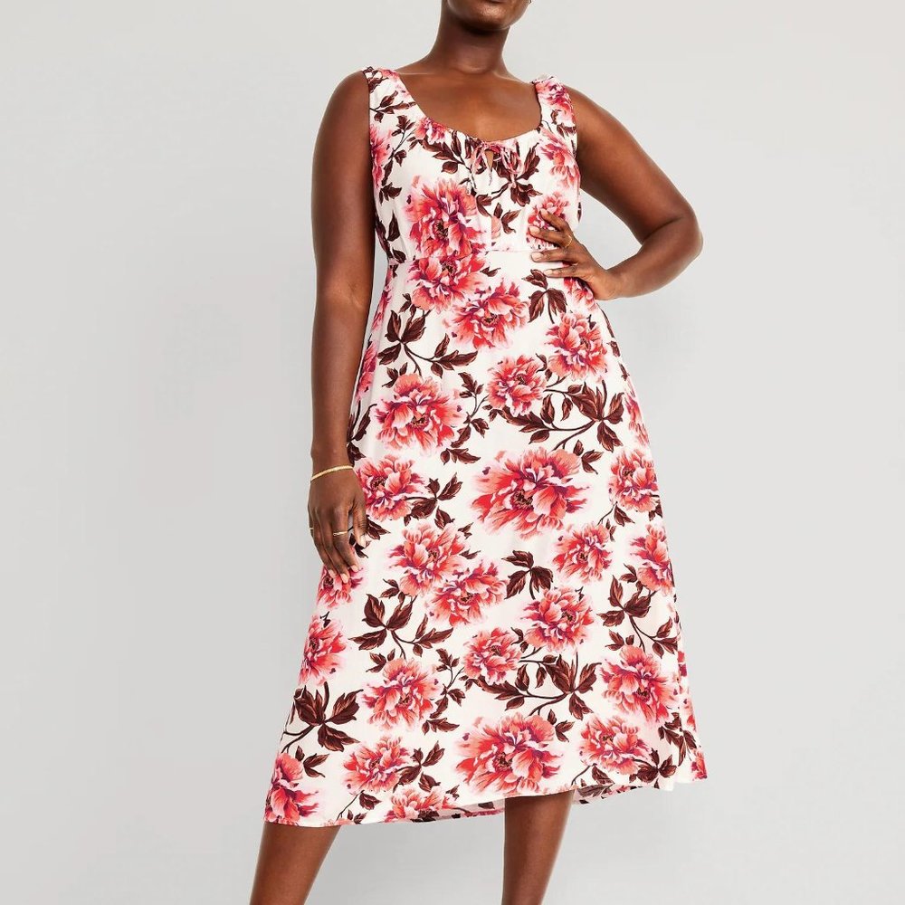 NWT Old Navy Waist-Defined Sleeveless Printed Crepe Midi Dress for Women - Picture 4 of 7